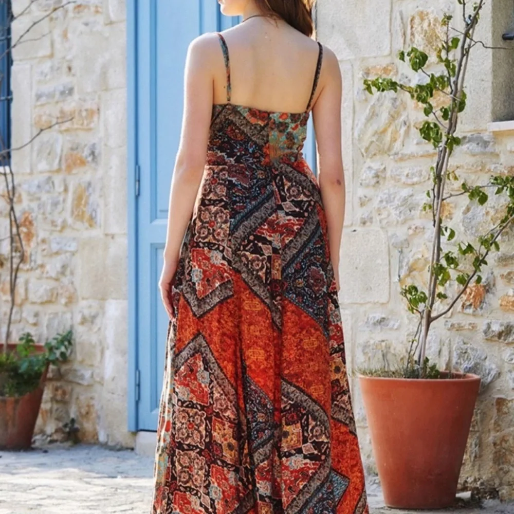 NWT  Bohemian Maxi Dress Gown | Organic Viscose Wrap Palazzo with Slits Dress - Picture 8 of 13